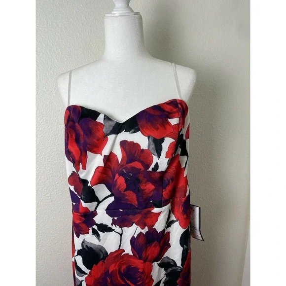 B.Darlin Junior's Sheath Dress Red Multi Plus Size 20X Strapless Floral-Print - Picture 6 of 10